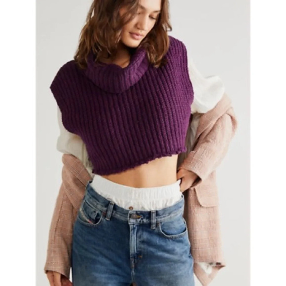 Free people womens honey bunny knit crop sweater top size large red cotton blend - Picture 1 of 5
